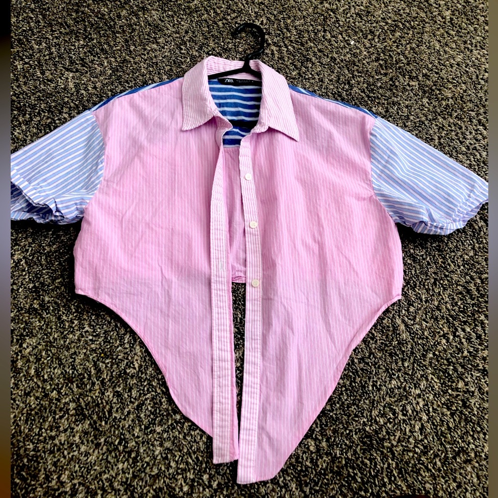 Womens zara tie up cropped stripe shirt